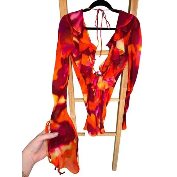 NWT Rat And Boa Dali Dress Tie Dye Open Back Mini Red Orange Size Small - Picture 9 of 15